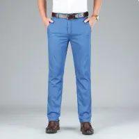 Jeans jeans leves de algodão stretch masculino, cintura alta, fino, cinza claro, Lyocell Fit, reto, marca casual para negócios, 2023 - Foto 3