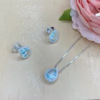 Conjunto de Prata 950 - Água Marinha - CJT303