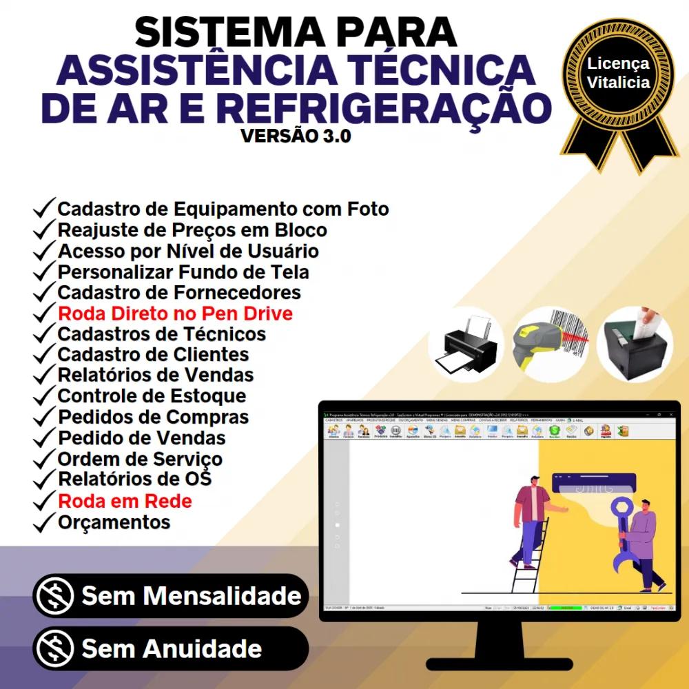 Sistema Ordem de Serviço Assistência Técnica Ar e Refrigeração + Vendas e Estoque v3.0