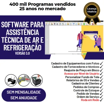 Software de Programa Ordem de Serviço Assistência Técnica Ar e Refrigeração + Vendas e Estoque v3.0
