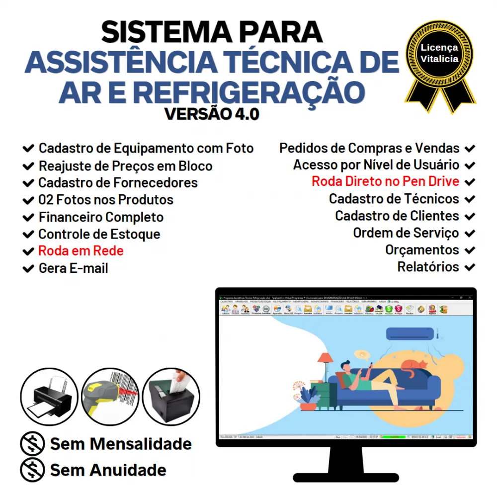 Sistema Ordem de Serviço Assistência Técnica Ar e Refrigeração + Vendas, Estoque e Financeiro v4.0 Plus