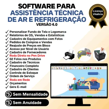 Software Ordem de Serviço Assistência Técnica Ar e Refrigeração + Vendas, Estoque e Financeiro v4.0 Plus