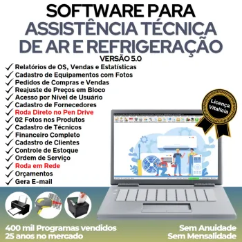 Software Ordem de Serviço Assistência Técnica Ar e Refrigeração + Vendas, Estoque e Financeiro v5.0 Plus