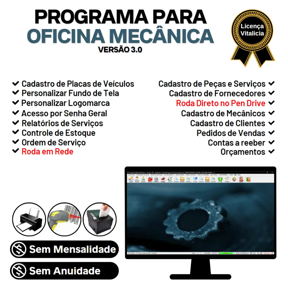         Programa Ordem de Serviço Oficina Mecânica, Vendas e Controle de Estoque v3.0