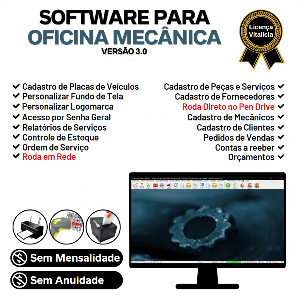 Software Ordem de Serviço Oficina Mecânica, Vendas e Controle de Estoque v3.0 - FpqSystem