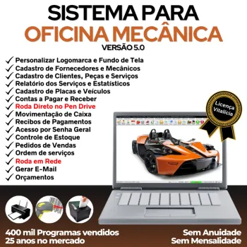 Sistema OS Oficina Mecânica com Check List, Vendas, Estoque e Financeiro v5.0 Plus
