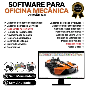 Software OS Oficina Mecânica com Check List, Vendas, Estoque e Financeiro v5.0 Plus