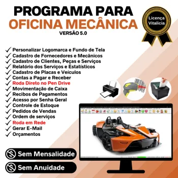   Programa OS Oficina Mecânica com Check List, Vendas, Estoque e Financeiro v5.0 Plus