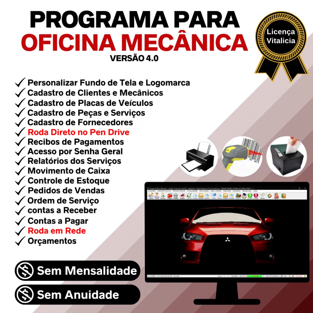 Programa OS Oficina Mecânica, Vendas, Controle de Estoque e Financeiro v4.0