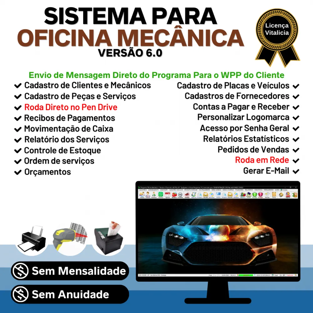 Sistema OS Oficina Mecânica com Check List, Vendas, Estoque e Financeiro v6.0 Plus +