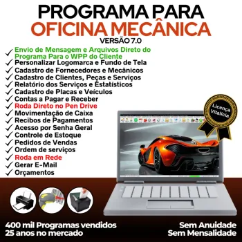 Programa OS Oficina Mecânica com Check List, Vendas, Estoque e Financeiro v7.0 Plus + WhatsApp
