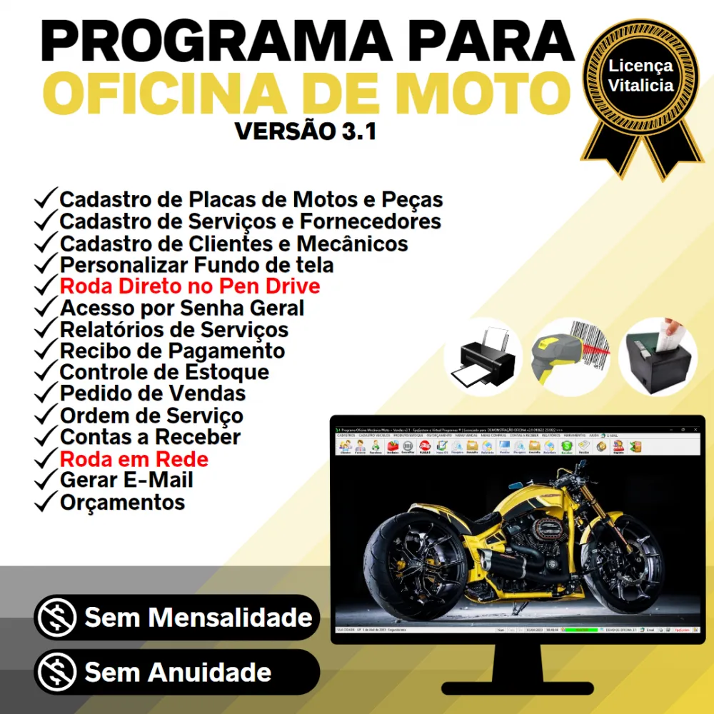Programa OS Oficina Mecânica Moto + Vendas + Estoque v3.1