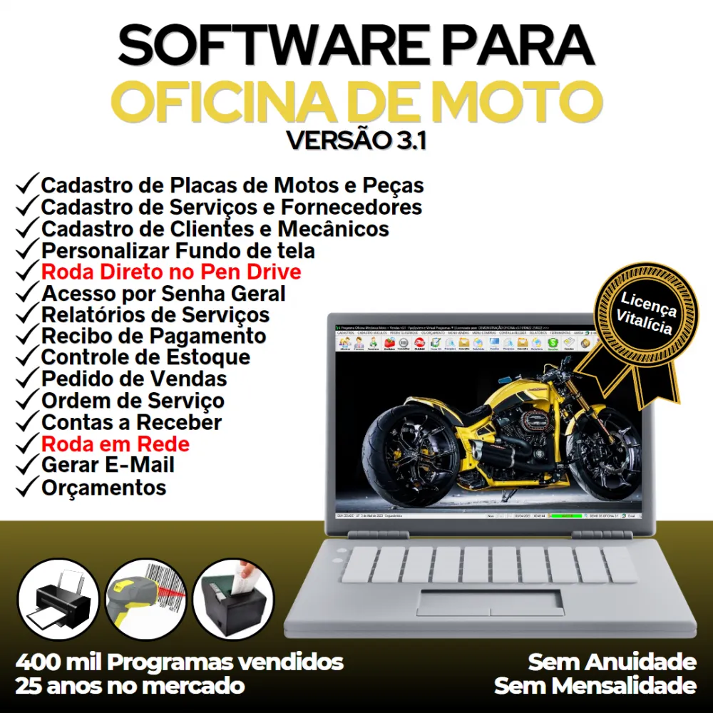 Software OS Oficina Mecânica Moto + Vendas + Estoque v3.1