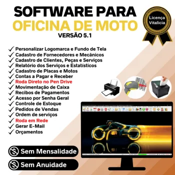Software OS Oficina Mecânica Moto com Check List, Vendas, Estoque e Financeiro v5.1 Plus