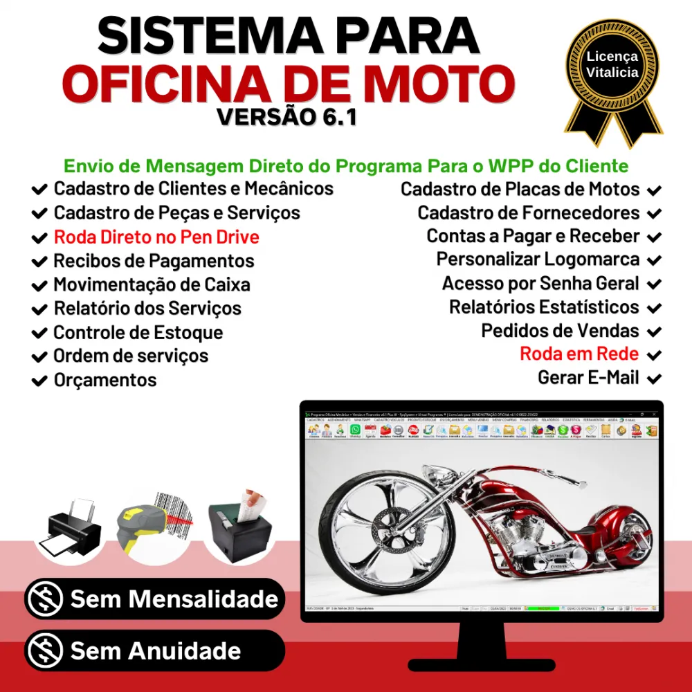 Sistema OS Oficina Mecânica Moto com Check List, Vendas, Estoque e Financeiro v6.1 Plus +