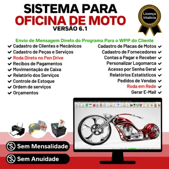 Sistema OS Oficina Mecânica Moto com Check List, Vendas, Estoque e Financeiro v6.1 Plus +