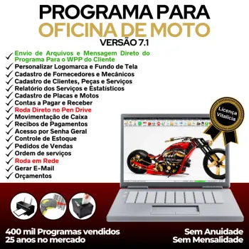 Programa OS Oficina Mecânica Moto com Check List, Vendas, Estoque e Financeiro v7.1 Plus + WhatsApp