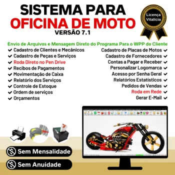 Sistema OS Oficina Mecânica Moto com Check List, Vendas, Estoque e Financeiro v7.1 Plus + WhatsApp