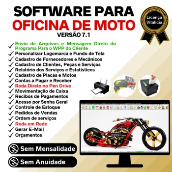 Software OS Oficina Mecânica Moto com Check List, Vendas, Estoque e Financeiro v7.1 Plus + WhatsApp