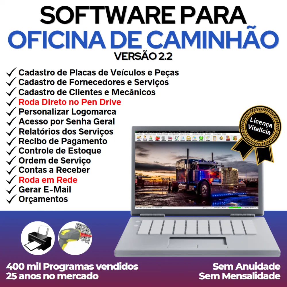 Software OS Oficina Mecânica Caminhão + Estoque v2.2