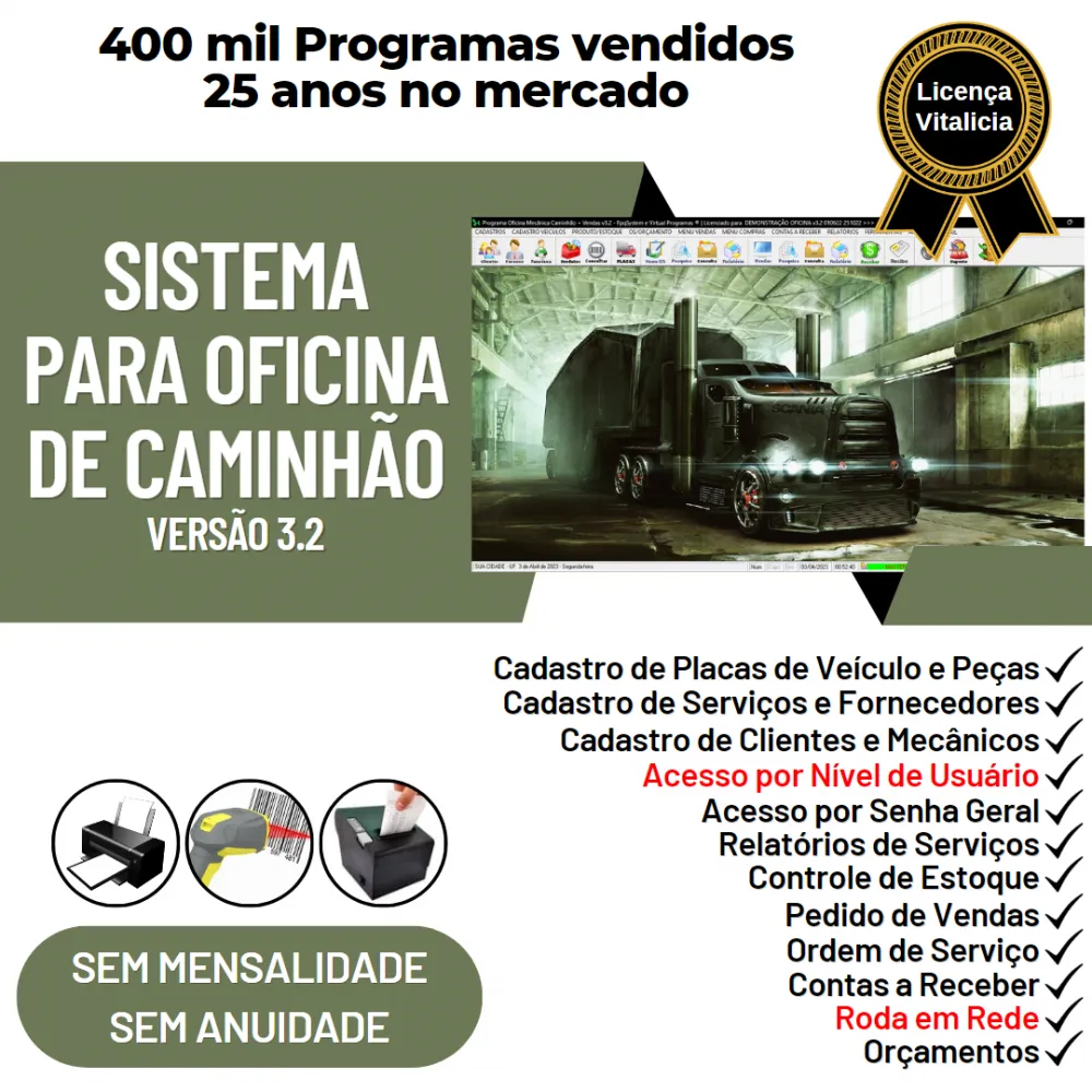 Sistema OS Oficina Mecânica Caminhão + Vendas + Estoque v3.2