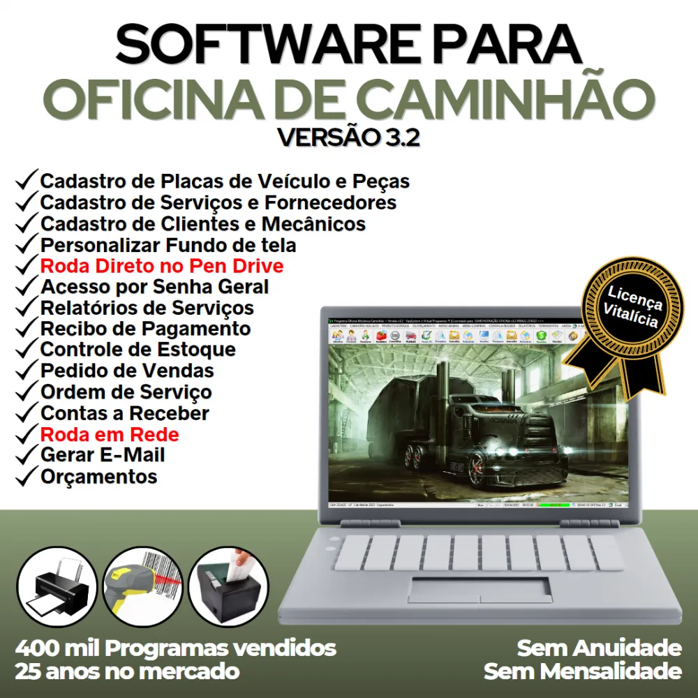Software OS Oficina Mecânica Caminhão + Vendas + Estoque v3.2