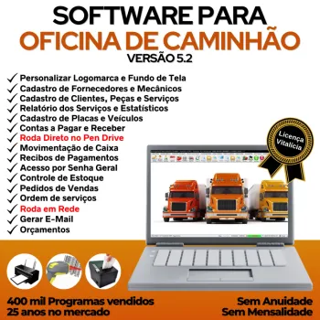 Software OS Oficina Mecânica Caminhão com Check List, Vendas, Estoque e Financeiro v5.2 Plus