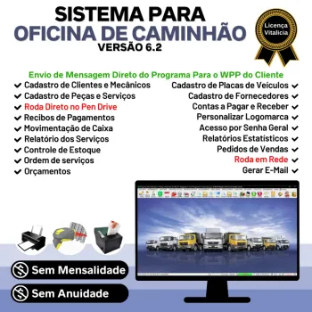Sistema OS Oficina Mecânica Caminhão com Check List, Vendas, Estoque e Financeiro v6.2 Plus +