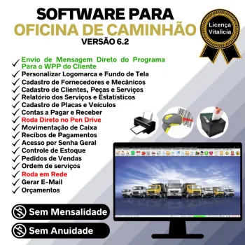 Software OS Oficina Mecânica Caminhão com Check List, Vendas, Estoque e Financeiro v6.2 Plus +