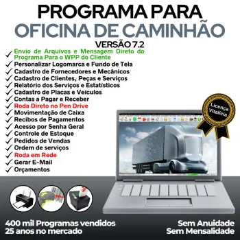 Programa OS Oficina Mecânica Caminhão com Check List, Vendas, Estoque e Financeiro v7.2 Plus + WhatsApp
