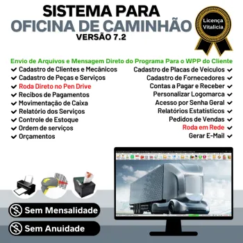 Sistema OS Oficina Mecânica Caminhão com Check List, Vendas, Estoque e Financeiro v7.2 Plus + WhatsApp