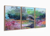 Quadro Abstrato Campo Paisagem Escritórios Em Tecido 3 Peça com Moldura Filete
