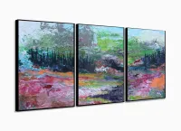 Quadro Abstrato Campo Paisagem Escritórios Em Tecido 3 Peça com Moldura Filete - Foto 3