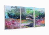 Quadro Abstrato Campo Paisagem Escritórios Em Tecido 3 Peça com Moldura Filete - Foto 4