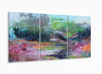 Quadro Abstrato Campo Paisagem Escritórios Em Tecido 3 Peça com Moldura Filete - Foto 5