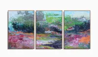 Quadro Abstrato Campo Paisagem Escritórios Em Tecido 3 Peça com Moldura Filete - Foto 6
