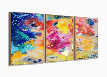 Quadro Abstrato Moderno Colorido sala quarto 120x60 Tecido 3 Peças