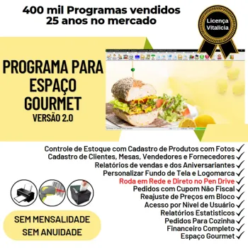 Programa Espaço Gourmet + PDV + Controle de Mesas e Financeiro v2.0 - Plus - FPQsystem
