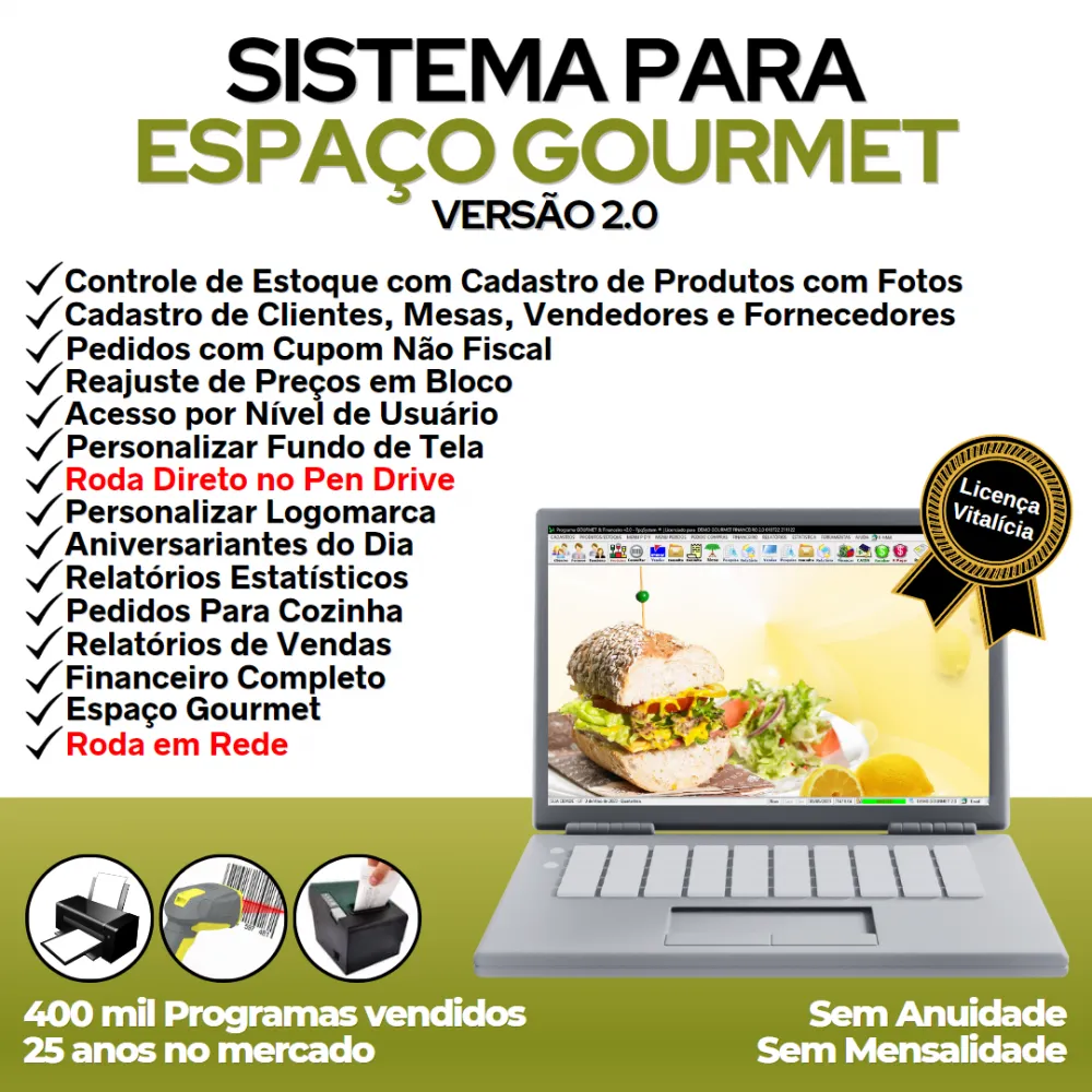 Sistema Espaço Gourmet + PDV + Controle de Mesas e Financeiro v2.0 - Plus - FPQsystem