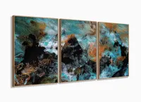 Quadro Decorativo  Abstrato Azul Preto 120x60 3 peças