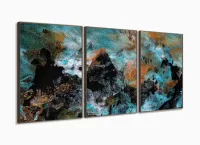 Quadro Decorativo  Abstrato Azul Preto 120x60 3 peças - Foto 2