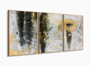Quadro Decorativo Abstrato Amarelo Cinza 120x60 3 peças