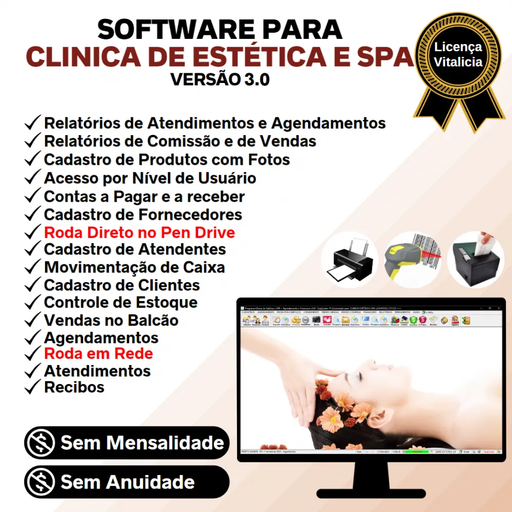 Software Clínica de Estética e SPA, Agendamento, Vendas e Financeiro v3.0 - FPQsystem