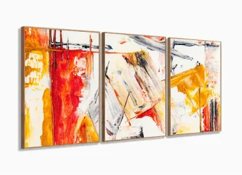 Quadro Decorativo Abstrato Amarelo vermelho 120x60 3 peças