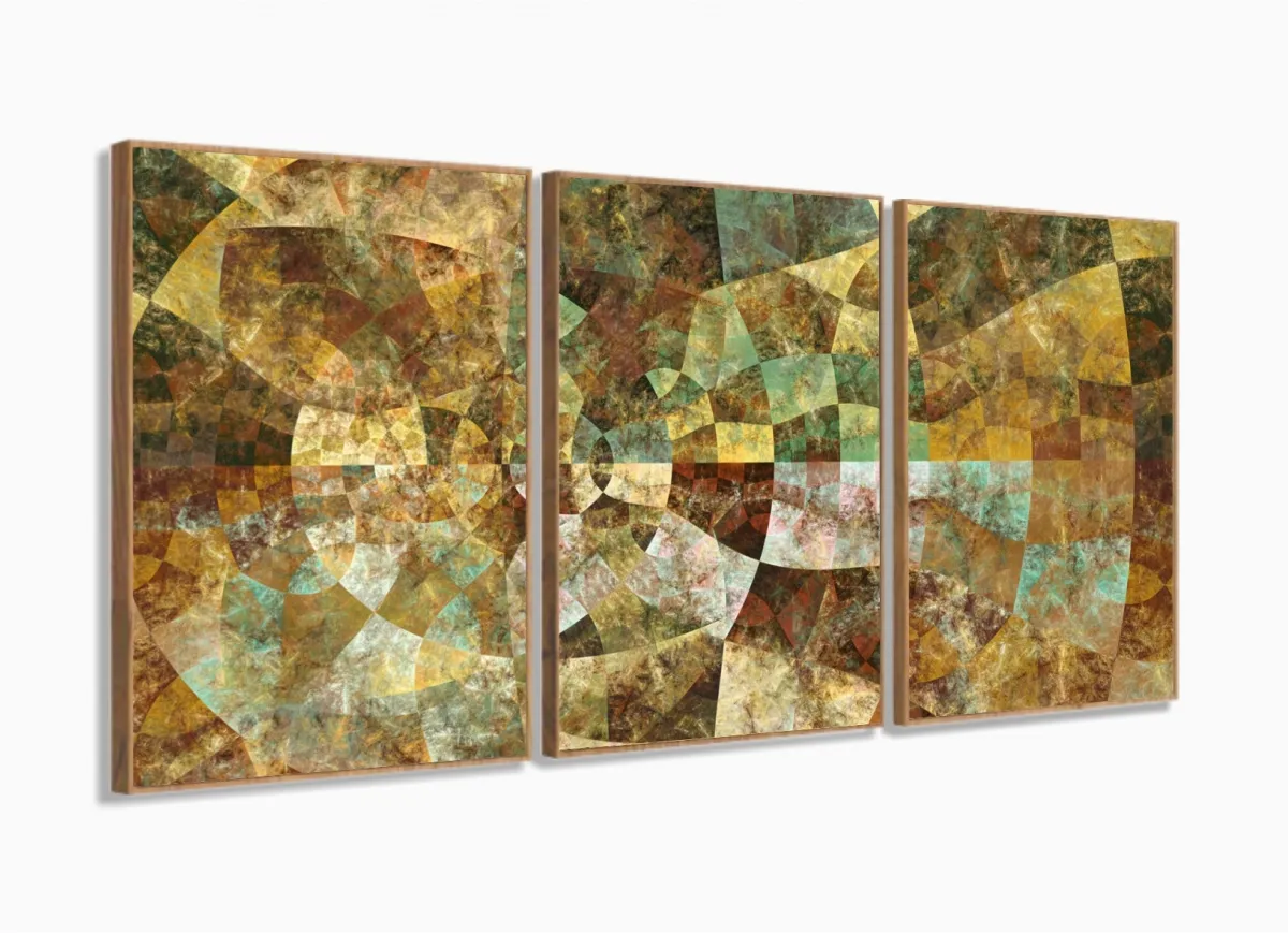 Quadro Decorativo Abstrato Beje Moderno 120x60 3 peças Imagem