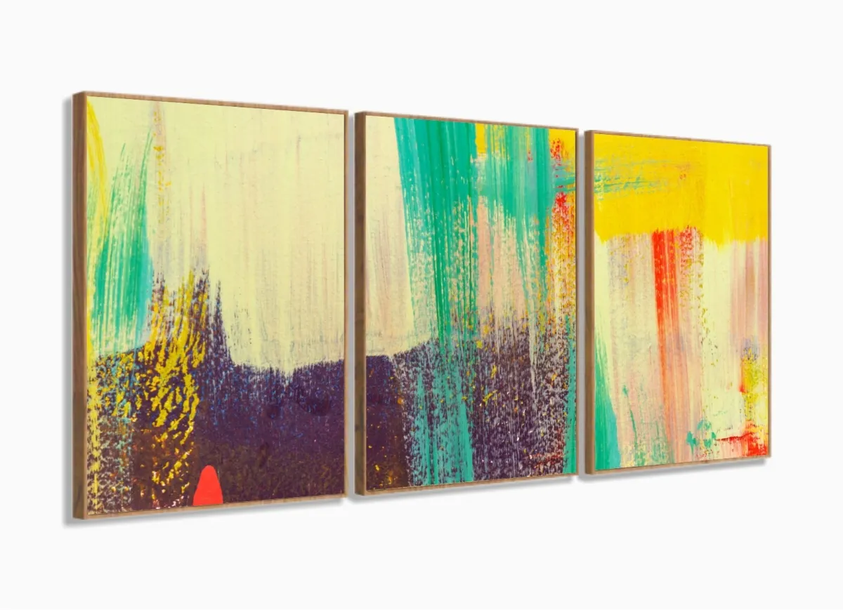 Quadro Decorativo Abstrato Color Pincel 120x60 3pç Imagem