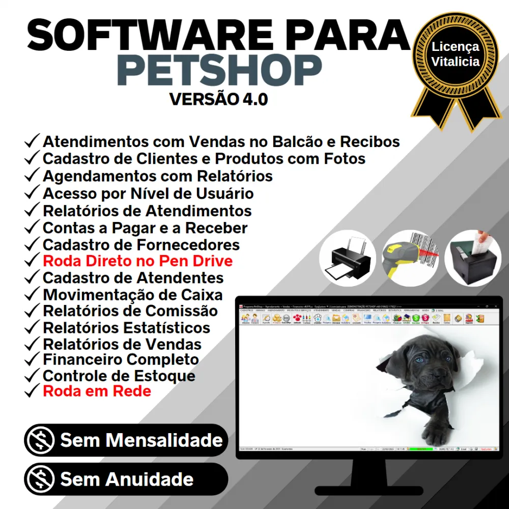 Software para Petshop e Agropecuária com Agendamento, Vendas e Financeiro v4.0 Plus - FPQsystem
