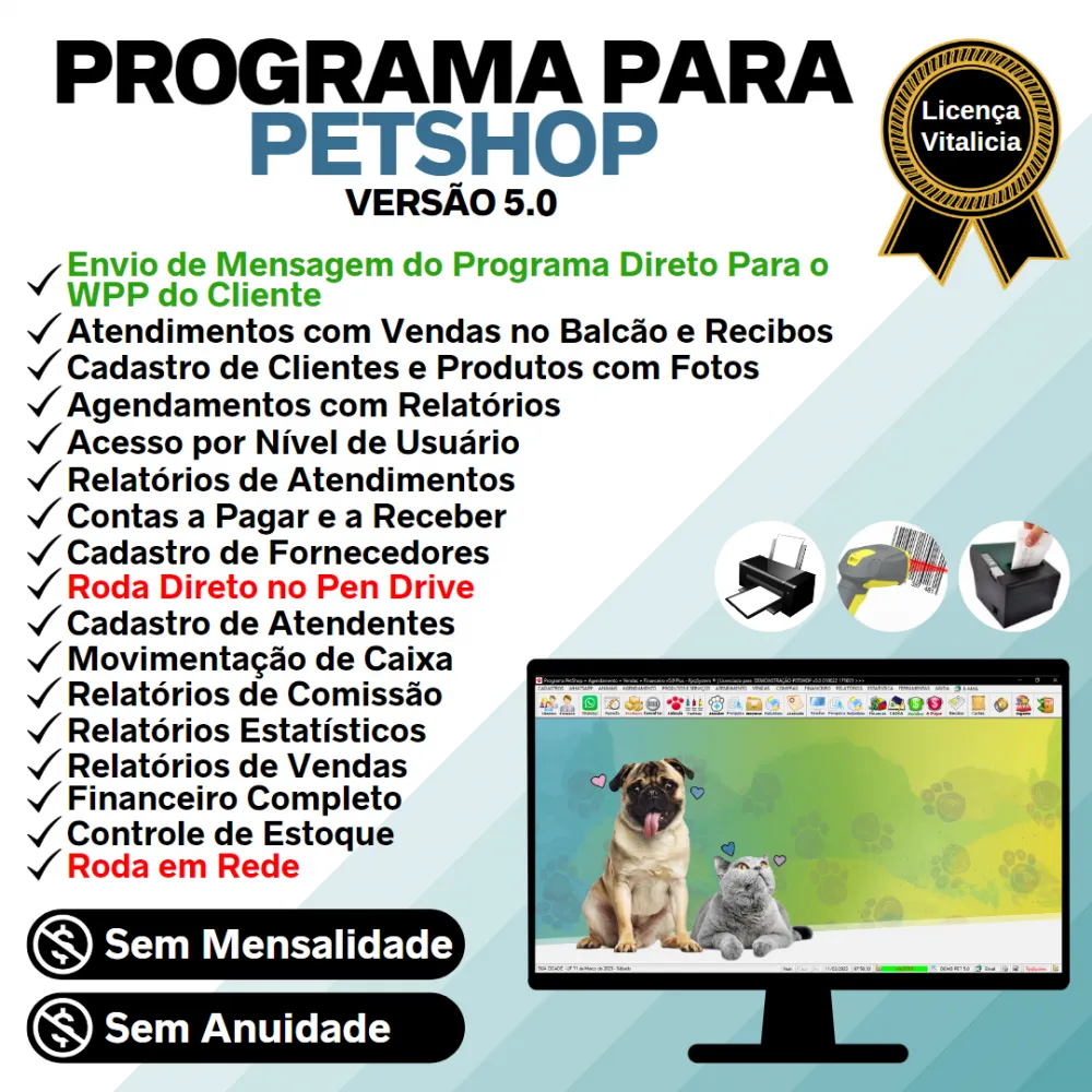 Programa para Petshop com Agendamento, Vendas e Financeiro v5.0 Plus + WhatsApp - FPQsystem