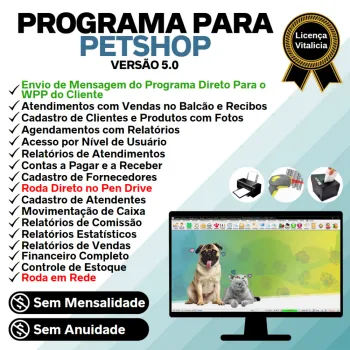 Programa para Petshop com Agendamento, Vendas e Financeiro v5.0 Plus + WhatsApp - FPQsystem