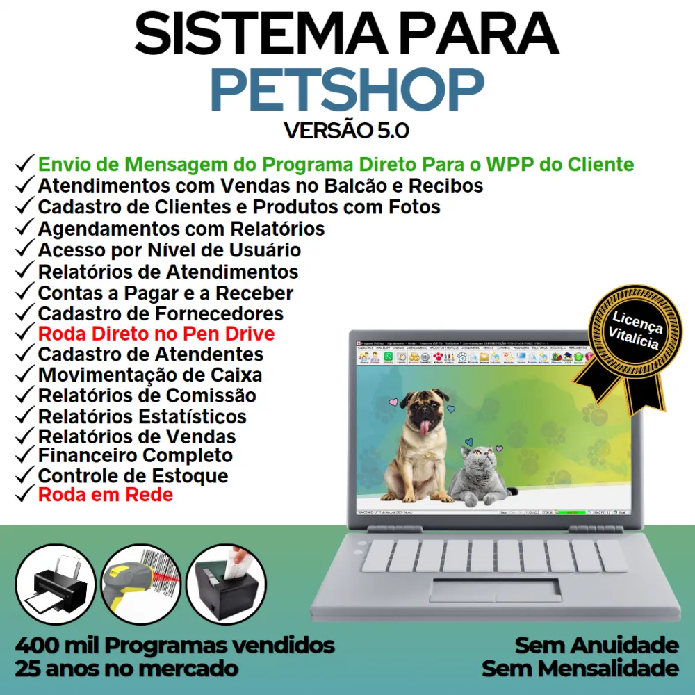 Sistema para Petshop com Agendamento, Vendas e Financeiro v5.0 Plus + WhatsApp - FPQsystem